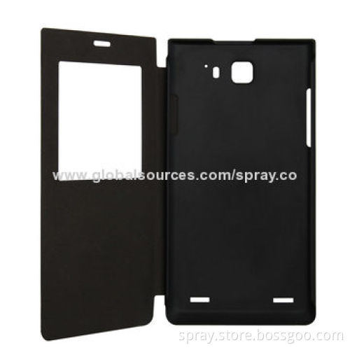 Black PU Leather Folio Cover for Sony Z1 Compact, with Front Clear Window